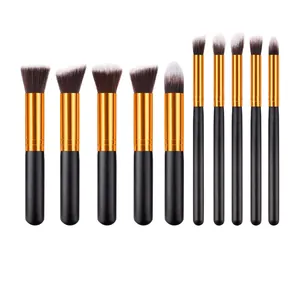 10-piece professional black and gold makeup brush set with soft synthetic bristles