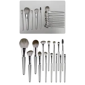 Set di 14 pennelli da trucco professionali con manici metallici per il viso