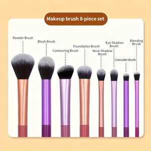 Professionele 8-delige make-up borstelset met gekleurde handvatten voor gezicht