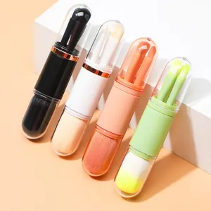 4 In 1 Retractable Makeup Brush Set Portable Powder Foundation Eyeshadow Lip Brush Synthetic Fiber Travel Cosmetics Tool