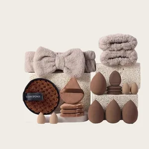 Set professionnel d'éponges à maquillage et bandeau aux tons terreux pour estompage.