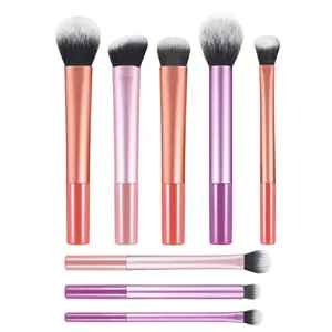 8-delige professionele make-up borstelset met kleurrijke metalen lange handgrepen