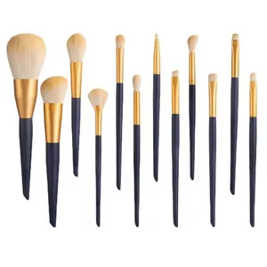 Kit de 12 pinceaux de maquillage professionnels bleu marine pour fard à paupières
