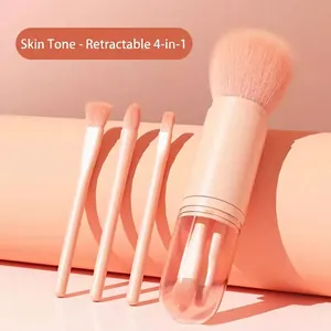 Professional 4-in-1 retractable makeup brush set in elegant nude pink finish for travel