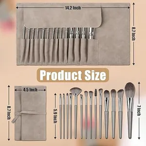 Set de 14 Pinceaux de Maquillage Professionnels Poils en Fibre Synthétique Manche Gris Teint Poudre Ombre à Paupières