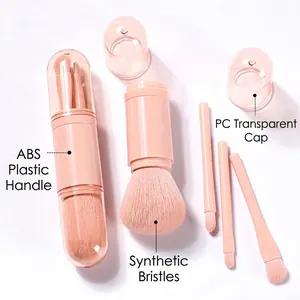 Professional 4-in-1 pink makeup brush set with synthetic bristles and ABS handle