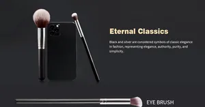 Vue détaillée d'un pinceau à maquillage professionnel noir et argent avec des poils souples