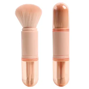 Professional 4-in-1 retractable makeup brush set for powder blush and eyeshadow application