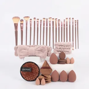 Set di Pennelli da Trucco Professionali Con Spugne di Bellezza e Fascia per Capelli Collezione di Pennelli in Fibra Sintetica per Applicazione Cosmetica Donna