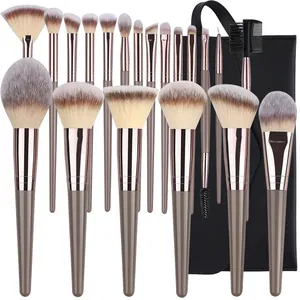 Set Pennelli Trucco Oro Champagne Professionali Fibra Sintetica Fondotinta Ombretto Cipria Con Borsa da Viaggio Strumenti Donna