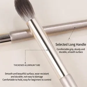 Close-up detail of 15-piece professional makeup brush set with thickened aluminum tubes
