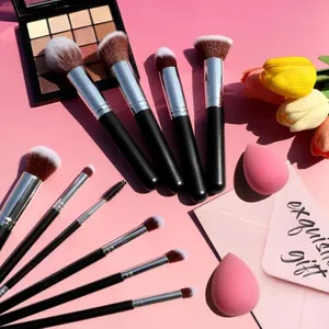 Set de 14 pinceaux de maquillage professionnels avec éponges roses et carte cadeau