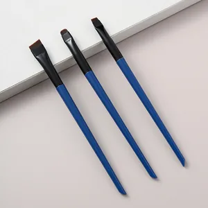 Set of three blue eyeliner detail makeup brushes for precise eye shadow application