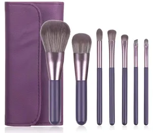 7-teiliges lila professionelles Make-up-Pinsel-Set mit passender strukturierter Kosmetiktasche
