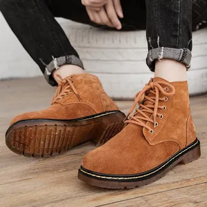 Bottines Martens montantes à lacets en daim marron rétro pour hommes, style décontracté