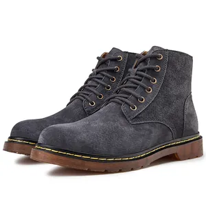 Bottines Martin rétro pour hommes en daim gris foncé avec lacets pour les loisirs extérieurs