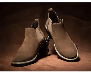Classic men's brown suede Chelsea boots for autumn and winter with elastic side panels