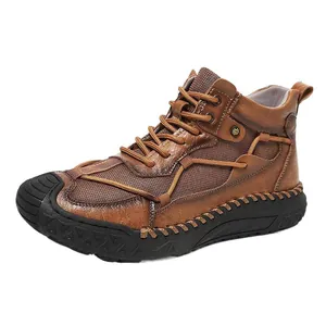 Foto profesional de zapatos casuales de cuero marrón hechos a mano con suela gruesa de goma