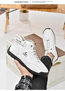 Weiße Freizeitschuhe für Herren aus Leder mit handgenähten Details