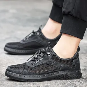 Baskets de randonnée en maille noire respirante pour hommes avec semelle antidérapante