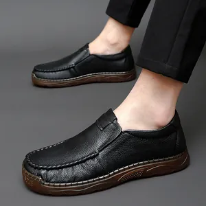 Premium men's black soft leather casual loafers featuring a comfortable slip-on design