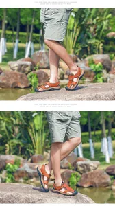 Sandali da uomo outdoor a punta chiusa in pelle marrone con suola in gomma resistente