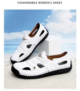 Close-up of white breathable men's outdoor casual beach sandals with soft sole