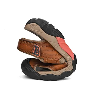 Durable and flexible men's leather outdoor sandals with closed-toe protective design