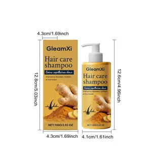 GleamXi voedende gember haarshampoo 100g met doosverpakking en productafmetingen