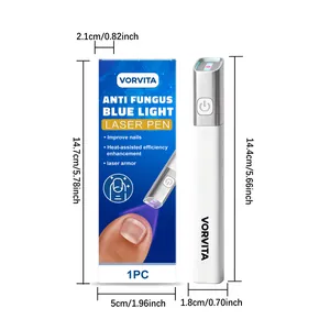 Detailed dimensions of VORVITA anti fungus blue light laser pen with packaging box