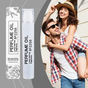 Aceite de perfume de rosa amaderada de larga duración en frasco roller de 10 ml y caja