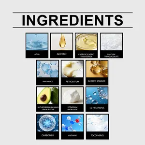 Infografica dettagliata degli ingredienti per crema depilatoria corpo delicata.