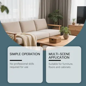 Applicazione efficace di spray per legno su mobili del soggiorno e dettagli del pavimento