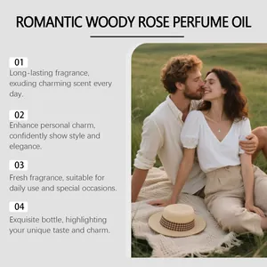 Pareja romántica en la naturaleza ilustrando beneficios del aceite de perfume Woody Rose