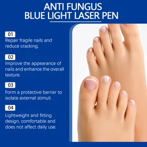 Informational slide for blue light nail care pen showing healthy toes and nails.