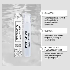 Vista detallada del aceite de perfume Wood Rose 10ml con ingredientes y extractos florales