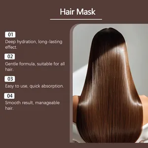Detailaufnahme von glänzendem braunem Haar, das die glättende Wirkung der Maske zeigt