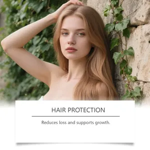 Beautiful model showing healthy shiny hair results for hair protection essence detail
