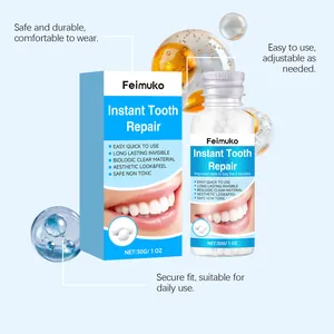 Feimuko Instant Tooth Repair beads detail with packaging and product feature callouts.