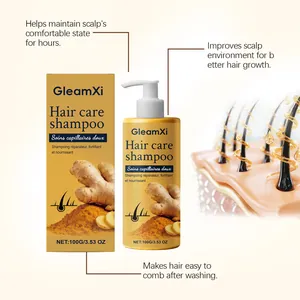 Detail van GleamXi gember haarverzorgingsshampoo met hoofdhuidvoordelen en haarzakjes