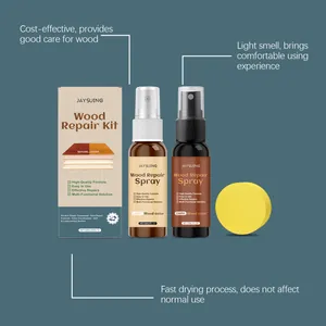 Kit professionale Jaysuing per riparazione legno con due spray colorati e spugna.