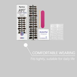 Set completo di unghie finte cat-eye marrone scuro con accessori per un uso comodo.