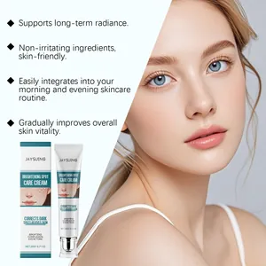 Détail de la crème éclaircissante JAYSUING avec bienfaits pour la peau et mannequin.
