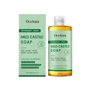 OCEAURA sapone di Castiglia delicato alla menta piperita flacone 100ml con scatola.