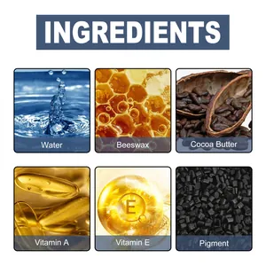 Gedetailleerde ingrediëntenlijst met water, bijenwas, cacaoboter en vitaminen A en E.
