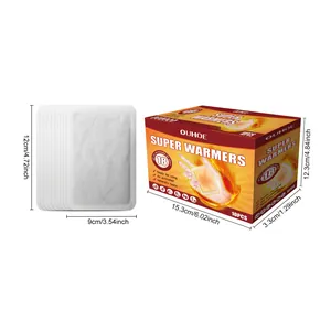 Dimensiones detalladas de los parches de calor desechables OUHOE en caja de 10 uds