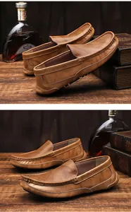 Mocassini da uomo in pelle color cuoio con dettagli cuciti a mano e suola in gomma