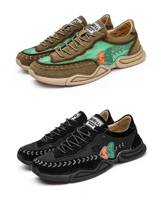 Trendy men's lace-up leisure sneakers shown in brown and black color variants