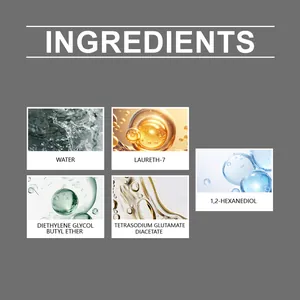 Elenco ingredienti detergente film d'olio vetri auto: acqua, Laureth-7 e 1,2-esandiolo.