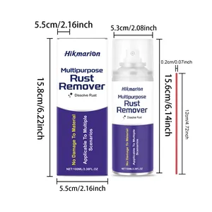 Multipurpose metal rust remover spray 100ml with detailed dimensions in cm and inches